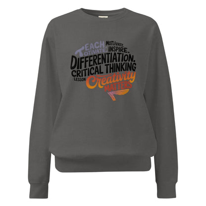 Gray sweatshirt with motivational text design on a white background