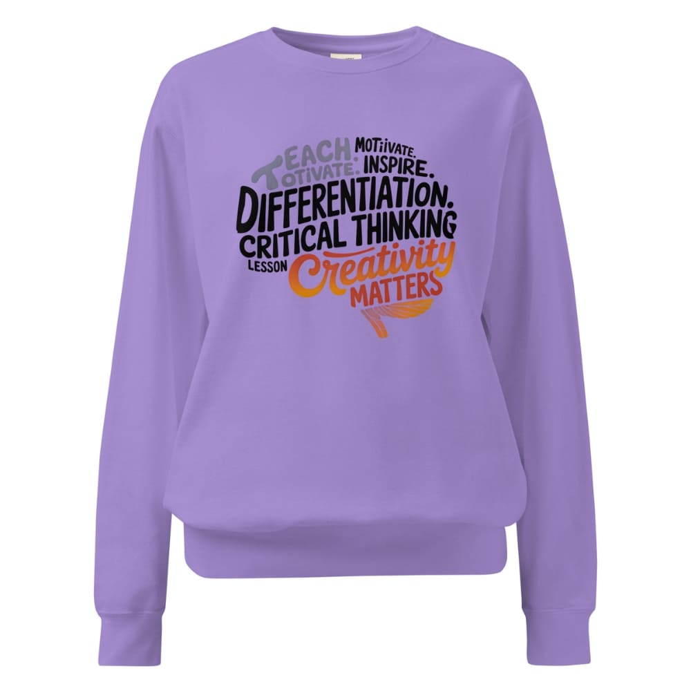 Purple sweatshirt with motivational text on a white background