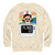 Beige sweatshirt with a cartoon character and digital display design on a white background