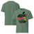 Green t-shirt with educational design on front and back