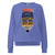 Blue sweatshirt with a pencil graphic and text on a white background