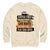 Beige sweatshirt with a graphic design on the back featuring text and book illustrations.