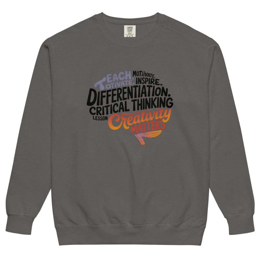 Gray sweatshirt with motivational text design on a white background