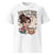 White t-shirt with a graphic of a woman holding a coffee cup and text 'Decaf? That's Mom Abuse' on a white background.