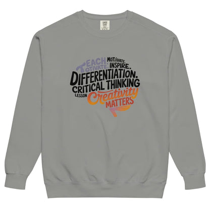 Gray sweatshirt with motivational text design on a white background