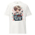 White t-shirt with a graphic design of a person holding a syringe and text 'I give shots for a living. Test me.