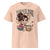 Pink t-shirt with cartoon character holding a coffee cup and text 'DECAF? THAT'S MOM ABUSE.'