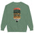 Green sweatshirt with a graphic design of a pencil and text on a white background