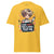 Yellow t-shirt with a graphic of a person holding a syringe and text 'I give shots for a living. Test me.