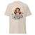 Natural t-shirt with cartoon character and humorous text on a white background