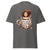 Charcoal t-shirt with a graphic of a person holding a coffee cup and text on a white background