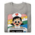 Gray sweatshirt with a cartoon character and text on a white background