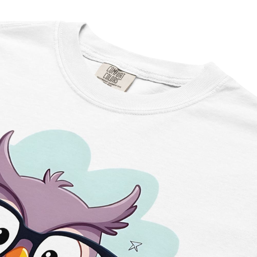 Cute purple owl with glasses sitting on stacked books, with quote "Teach. Inspire. Repeat." – printed on a teacher t-shirt