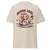Natural t-shirt with cartoon character holding a coffee mug and text 'Mommin' Hard. Caffeinatin' Harder.