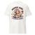 White t-shirt with a graphic of a woman holding a coffee mug and text 'Mommin' Hard, Caffeinatin' Harder' on a white background.