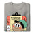 Gray sweatshirt with a cartoon character and text on a white background