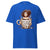 Blue t-shirt with a graphic of a person in a coffee cup and text 'Don't ask me anything before a cup of 2', on a white background.