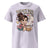 White t-shirt with cartoon character holding a coffee cup and text 'DECAF? THAT'S MOM ABUSE.'