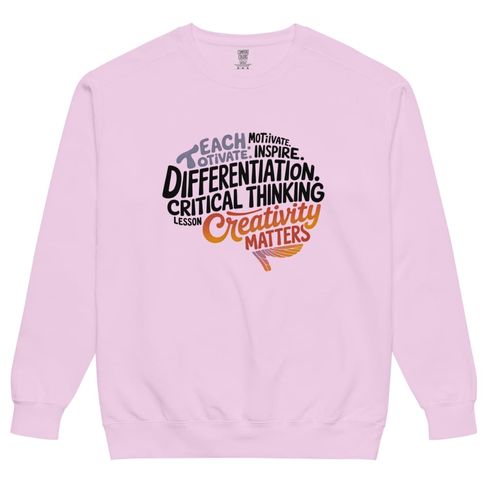Pink sweatshirt with motivational text design on a white background