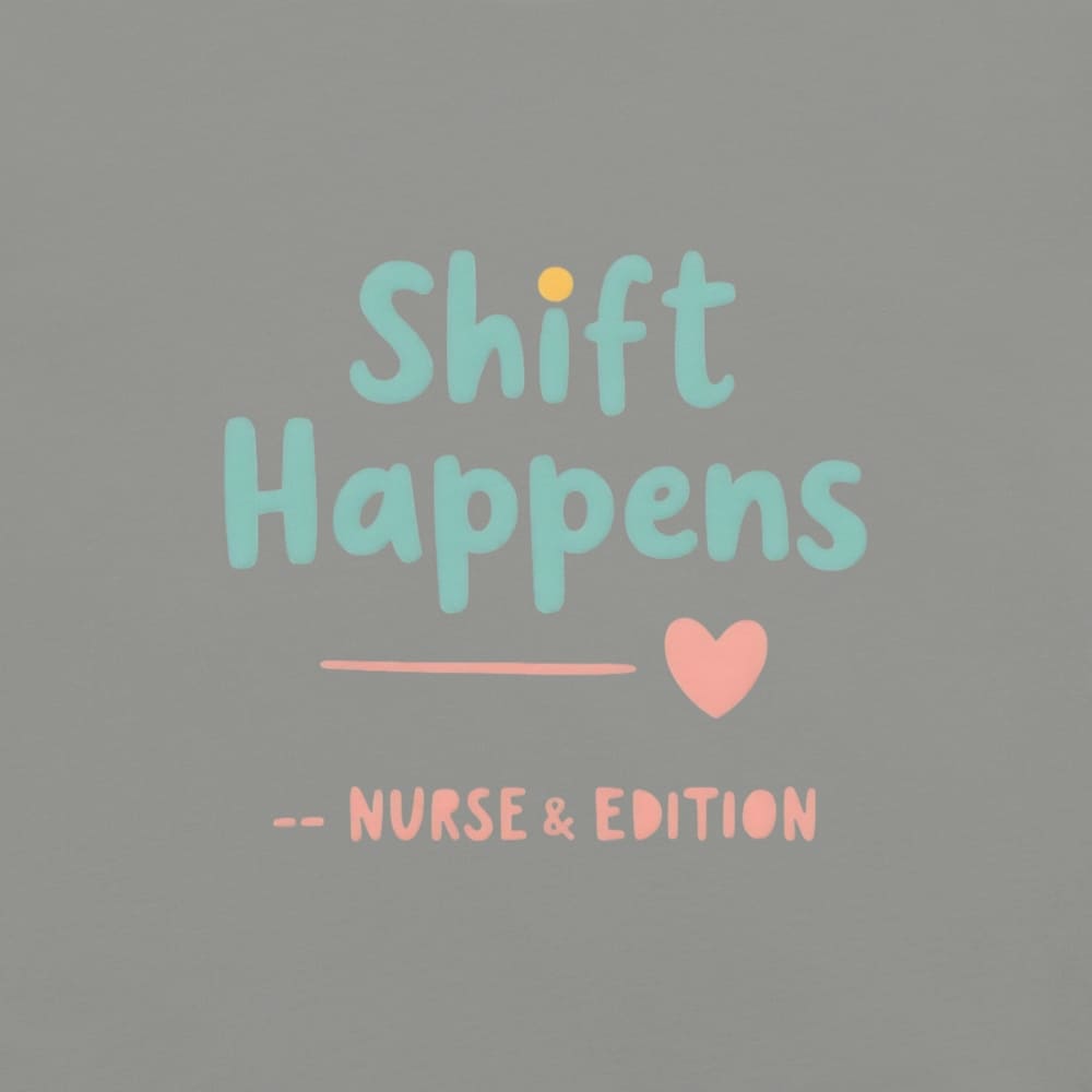 “Shift Happens – Nurse Edition” pastel text design printed on a thick garment-dyed cotton t-shirt, perfect for nurses and healthcare professionals with a sense of humor.