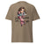 Brown t-shirt with a cartoon character and text on a white background