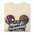 Beige t-shirt with colorful design and text 'Mom Life: Unstoppable Energy' on a white background