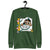 Green sweatshirt with a graphic of a nurse and stethoscope on a hanger