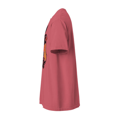 Red t-shirt with a graphic design on a white background