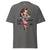 Gray t-shirt with a cartoon character and text on a white background