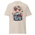 Beige t-shirt with a graphic design of a person holding a syringe and text 'I give shots for a living. Test me.