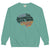 Teal sweatshirt with motivational text design on a white background