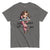 Gray t-shirt with a cartoon character and text on a white background