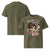 Green t-shirt with cartoon character and text 'Decaf? That's Mom Abuse' on a white background