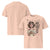 Peach  t-shirt with a graphic of a woman holding a coffee cup and text on a white background