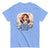Light blue t-shirt with a graphic design featuring a cartoon character and text on a white background.
