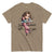 Brown t-shirt with a cartoon character and text on a white background