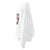 White sweatshirt with colorful graphic on a white background
