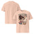 Beige t-shirt with cartoon character and text design on a white background