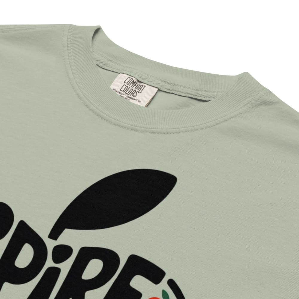 Light green t-shirt with black text and a leaf graphic, featuring Comfort Colors label.