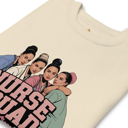 Beige t-shirt with graphic design of four women and text on a white background