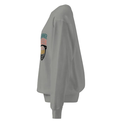 Gray sweatshirt with a colorful graphic on the sleeve against a white background