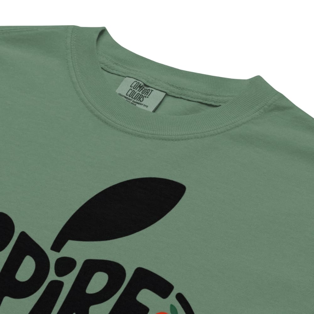 Green t-shirt with black logo and 'Comfort Colors' label on a white background
