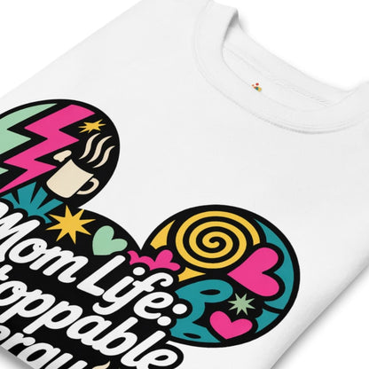 White t-shirt with colorful graphic design and text on a white background
