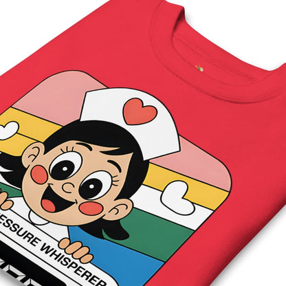Red t-shirt with a cartoon character design on a white background