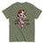 Green t-shirt with a cartoon character and text on a white background