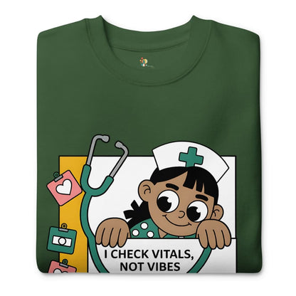 Green t-shirt with a cartoon nurse design and text on a white background