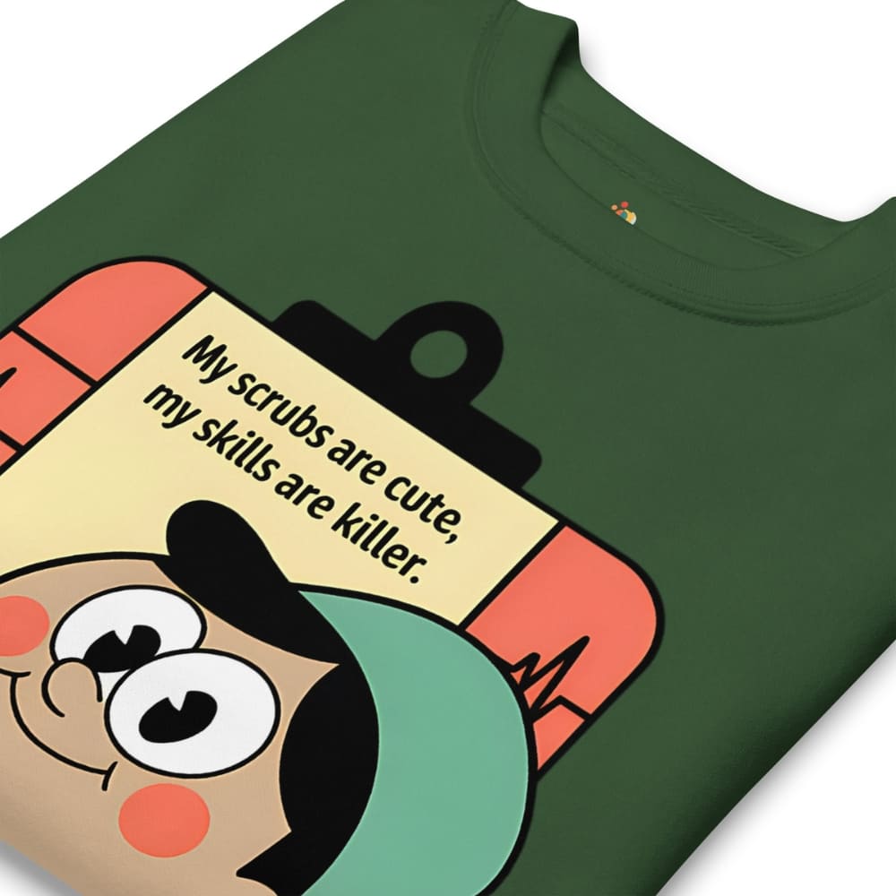 Green t-shirt with a cartoon character and text design on a white background