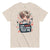 Beige t-shirt with a graphic design of a person holding a syringe and text 'I give shots for a living, test me.'