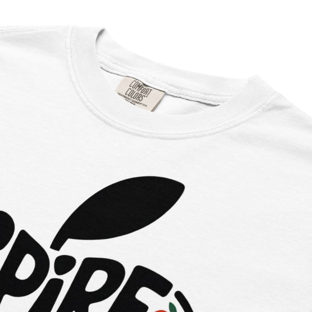 White t-shirt with black logo and 'Comfort Colors' tag on a white background