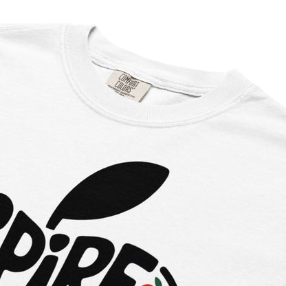 White t-shirt with black logo and 'Comfort Colors' tag on a white background